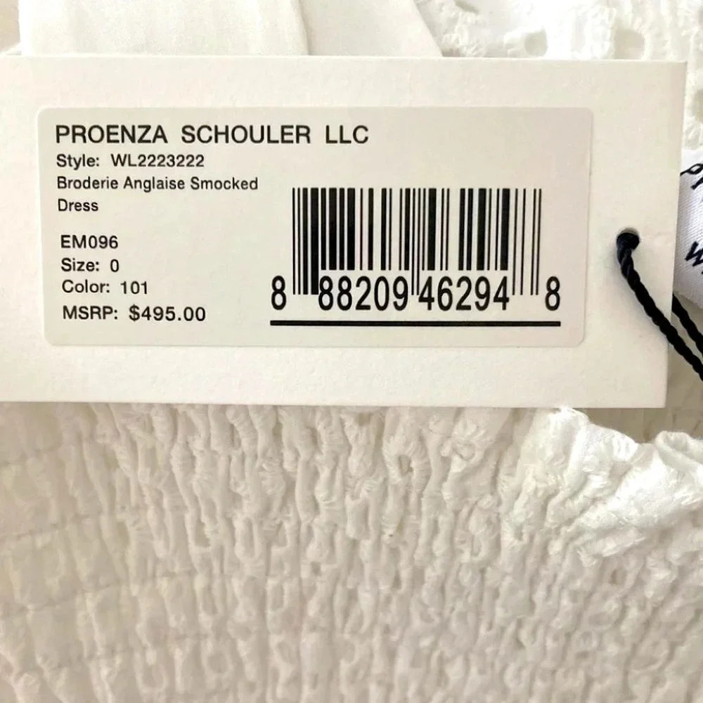 Proenza Schouler Dress 0 White Eyelet Smocked Drop Waist Broderie Anglaise - Picture 4 of 14